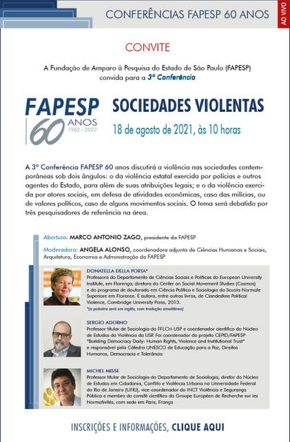 [Eventos] 3ª Conferência FAPESP 60 anos: Sociedades Violentas